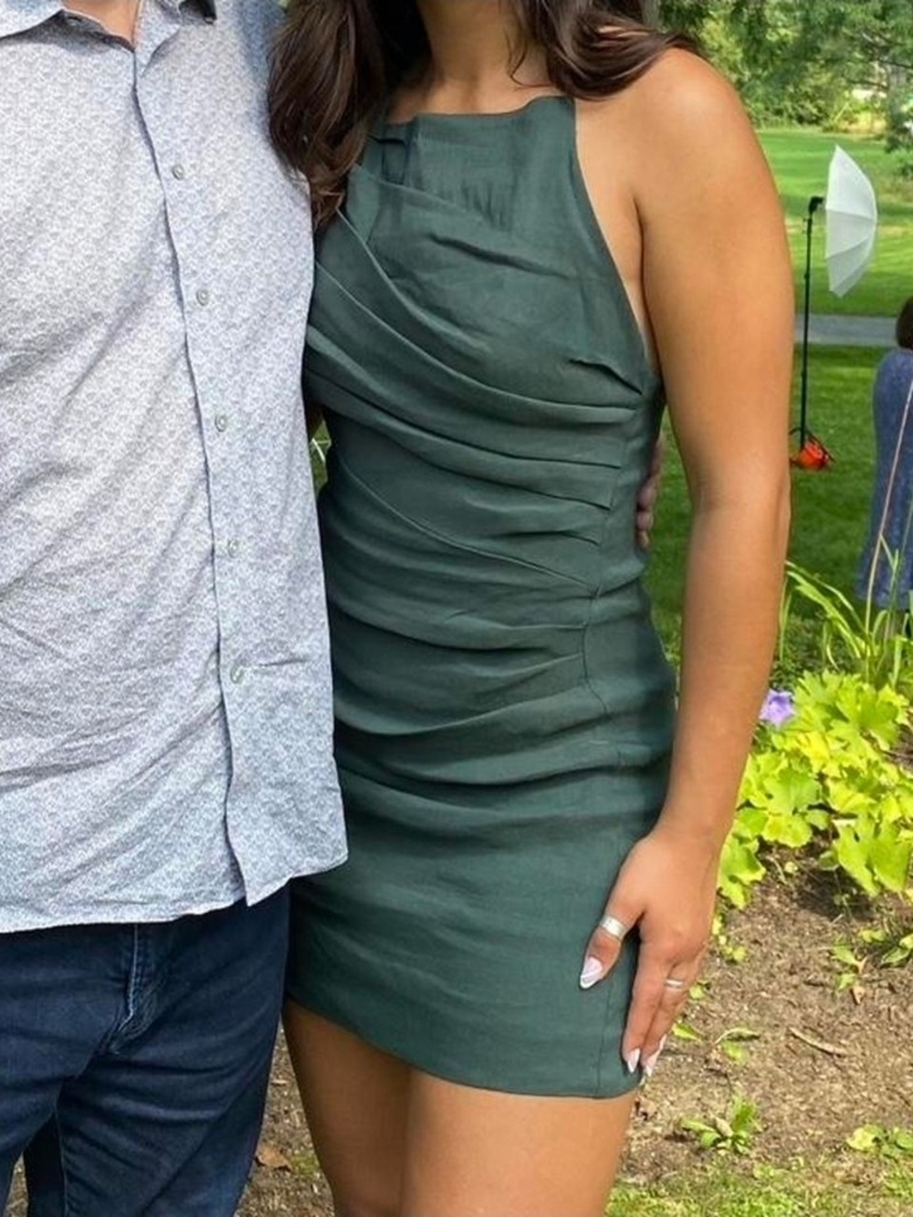 Zara Dark Green Halter Ruched Mini Dress